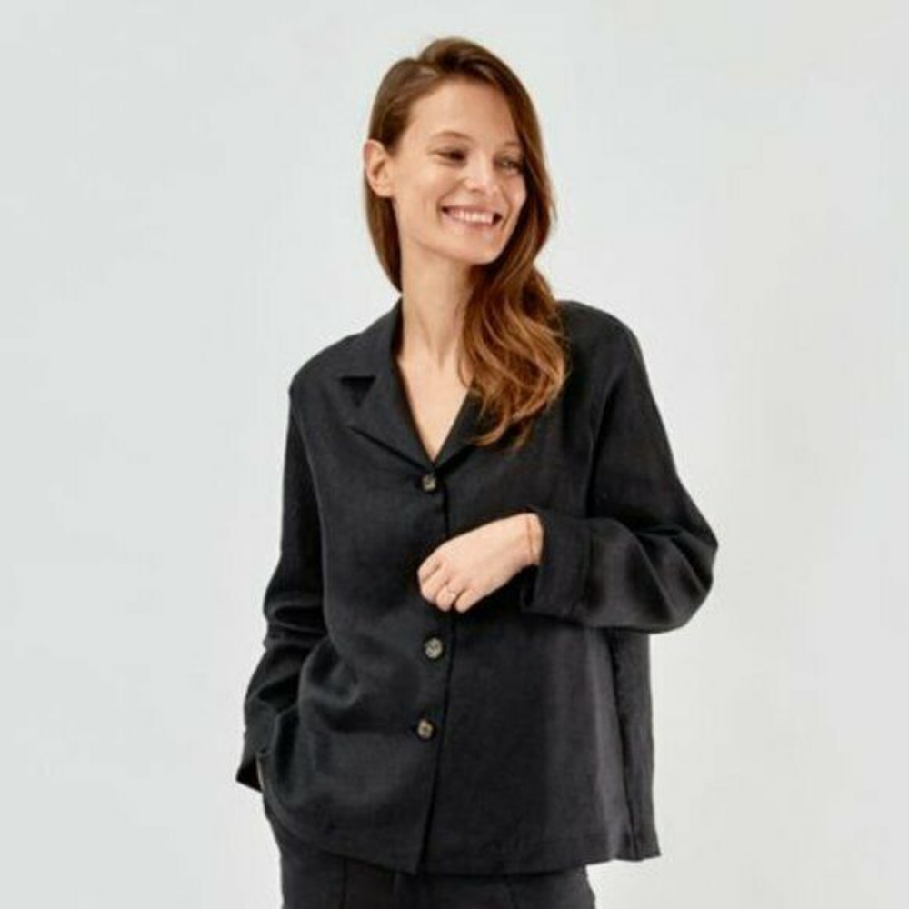 SLEEPER Black Linen Pajama Top 1 S